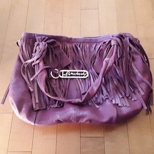 B Makowsky Purple Fringe Pocket Hobo Shoulder Bag